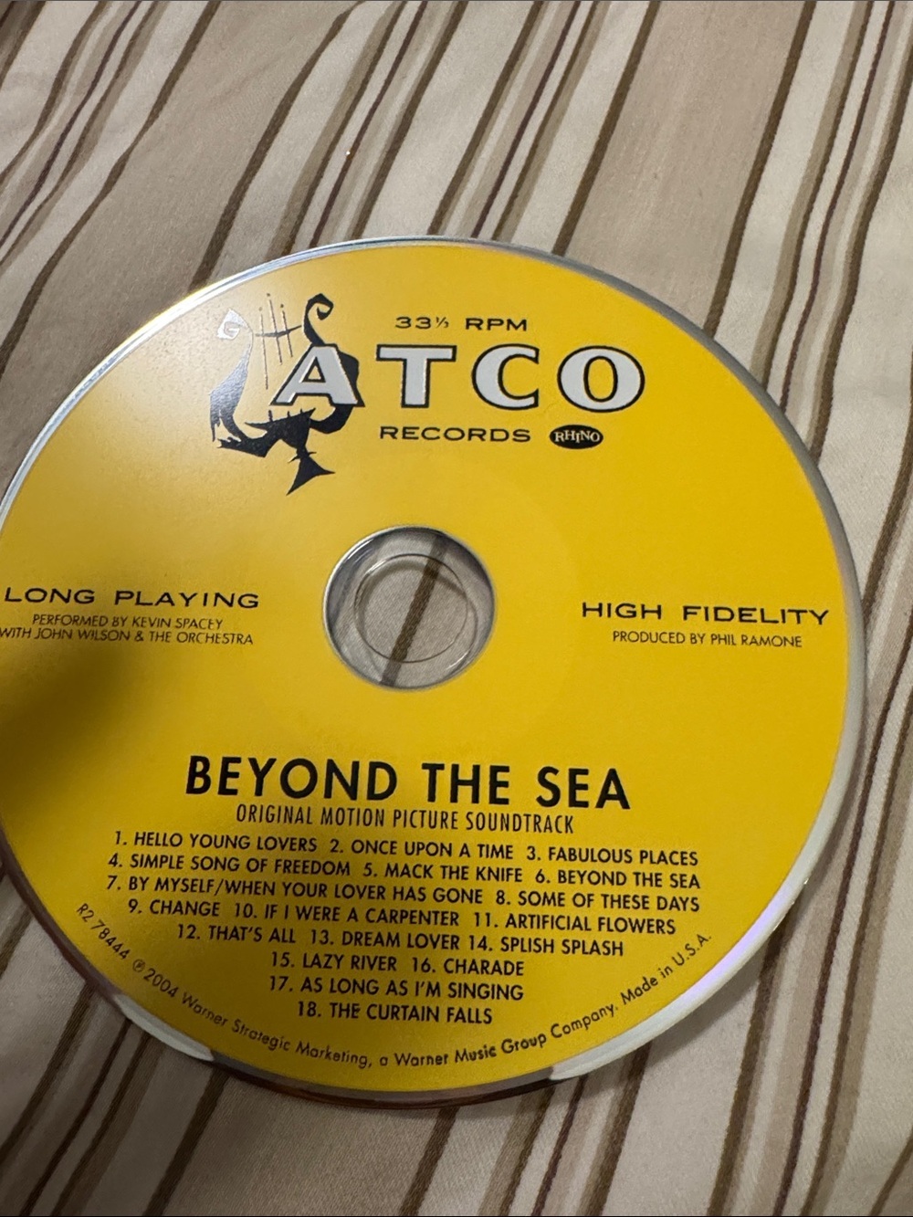 ATCO Records "Beyond The Sea" Yellow CD - Original Motion Picture Soundtrack